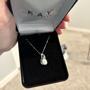 Kay Jewelers Silver Opal Pendant with Pink Accent